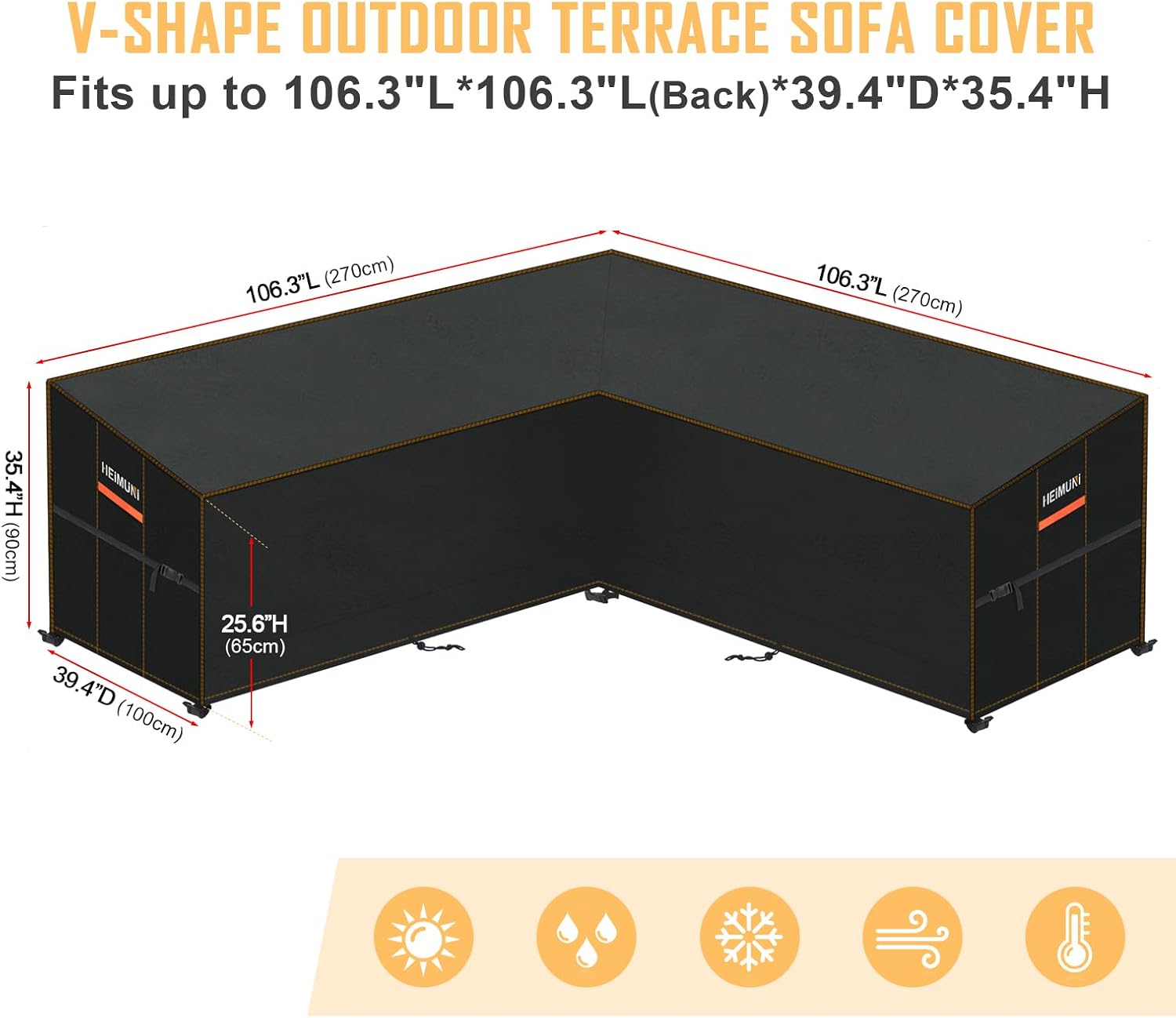 Detalle 2 de HEIMUNI QK-045 L-vormige tuinmeubelhoes, waterdicht, 420D Oxford-stof