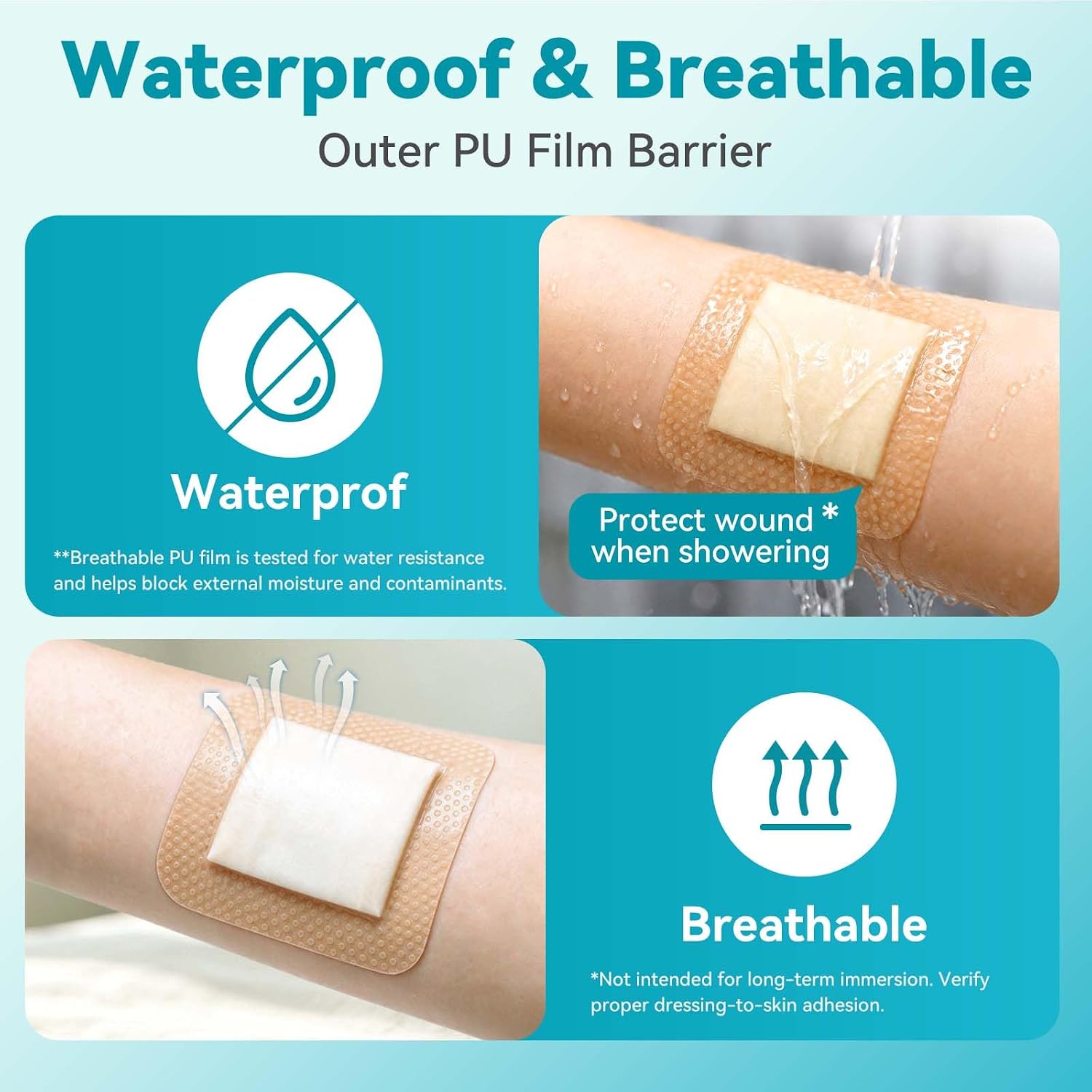 Thumbnail 6 de Dimora Silicone Foam Dressing with Border Adhesive 6"x6" Waterproof Wound Care Bandage, 20 Pack