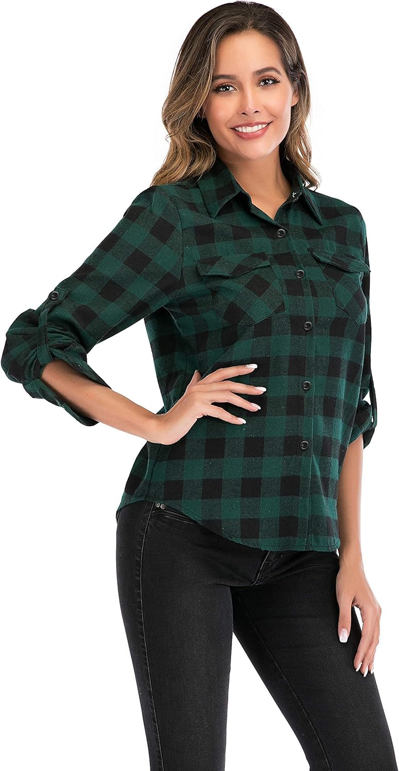 Thumbnail 2 de Enjoyoself Damen karierte Flanellbluse (Langarm) im Cowboy-/Holzfäller-Stil mit Knopfleiste