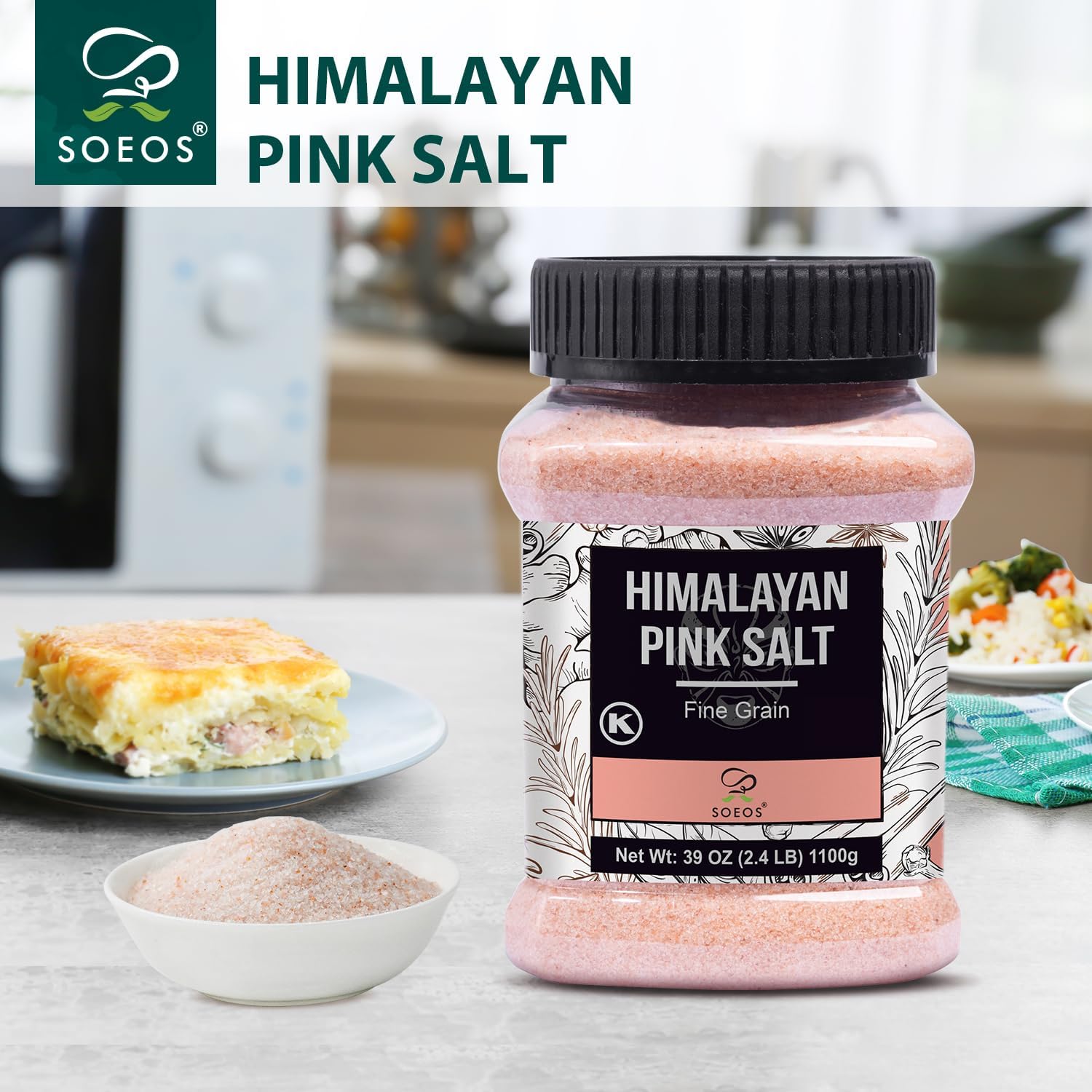 Detalle de Soeos H-091 Himalayan Pink Salt, Fine Grain, 39 oz Bottle