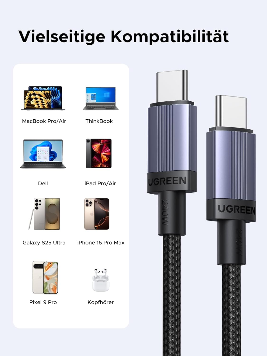 Detalle 2 de UGREEN USB C Ladekabel 240W 🔌