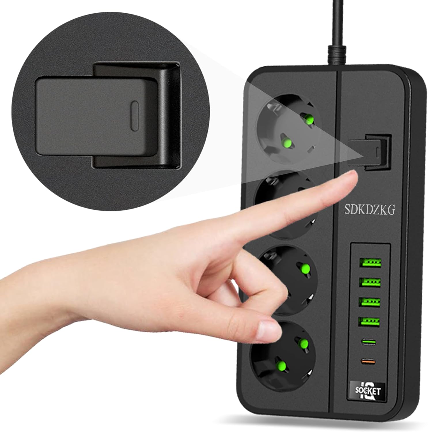 Detalle 2 de SDKDZKG SDK-G13 grenuttag med 4 uttag, 6 USB-portar och 3 m kabel
