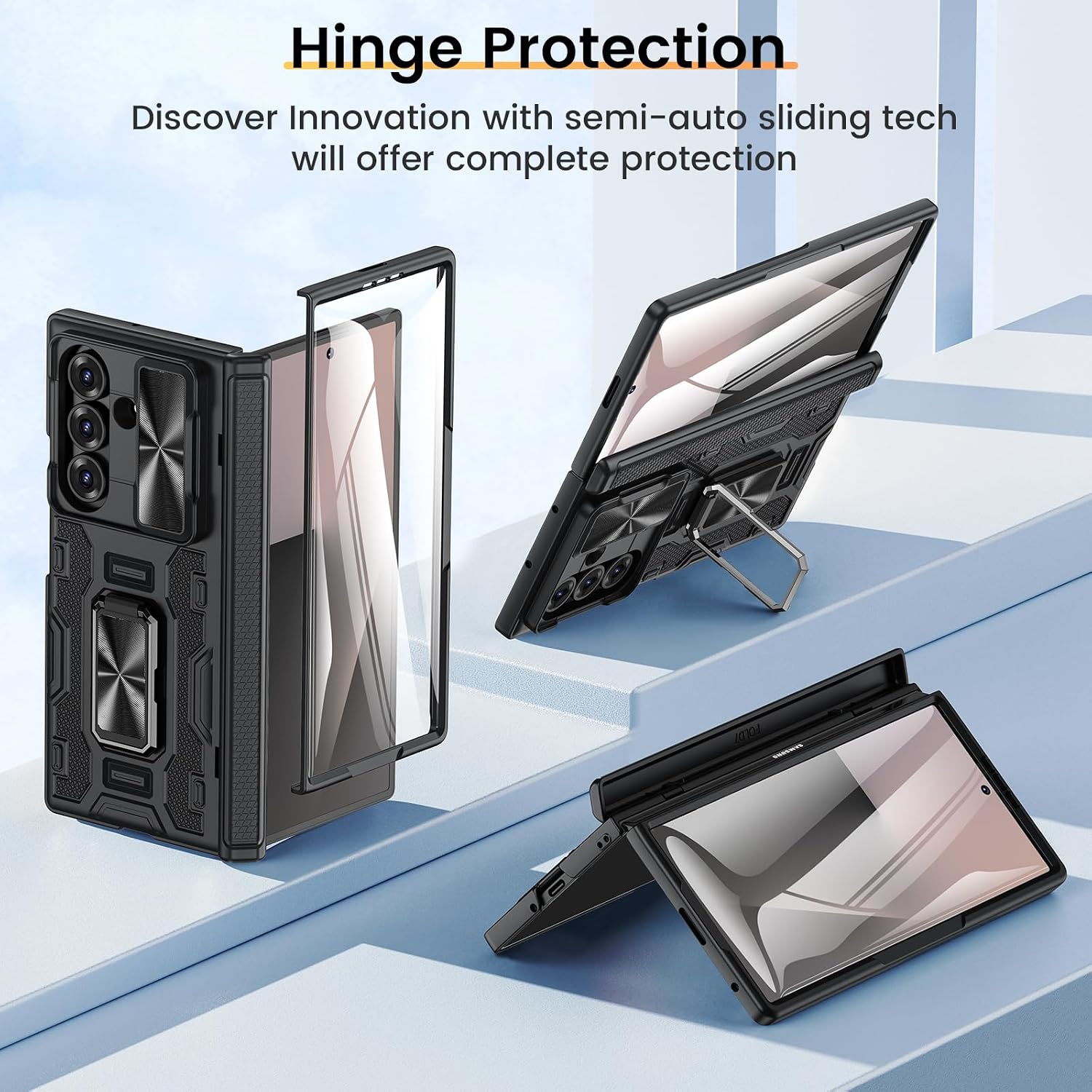 Detalle de VEGO for Galaxy Z Fold 7 Case (Slide Camera Cover + Built-In Screen Protector, 360° Kickstand) - Black