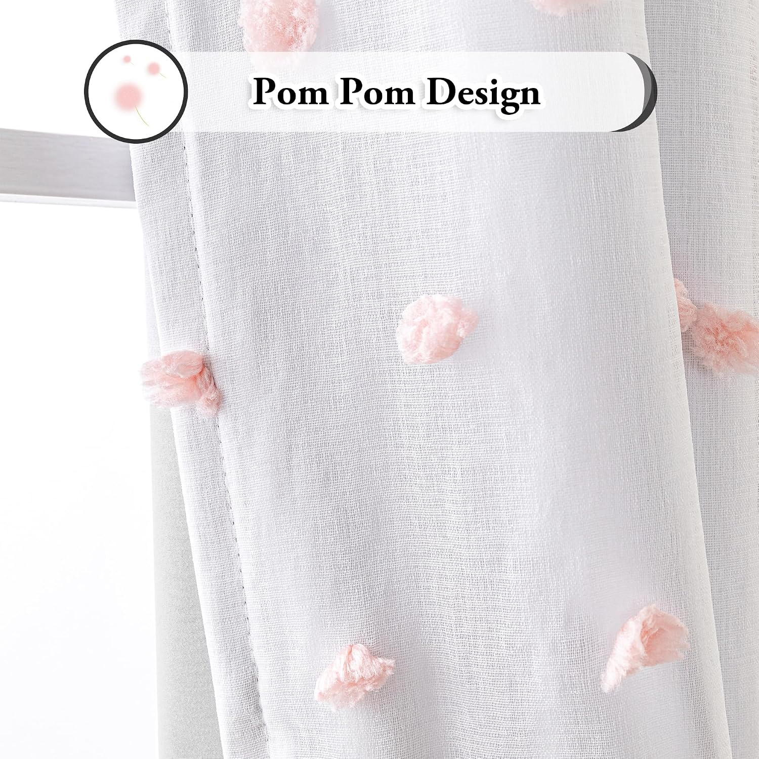 Thumbnail 6 de MYSKY HOME Gardinen Rosa Blickdichte Vorhang-Set 2er, 225 x 140 cm – Verdunkelung mit Pom Pom