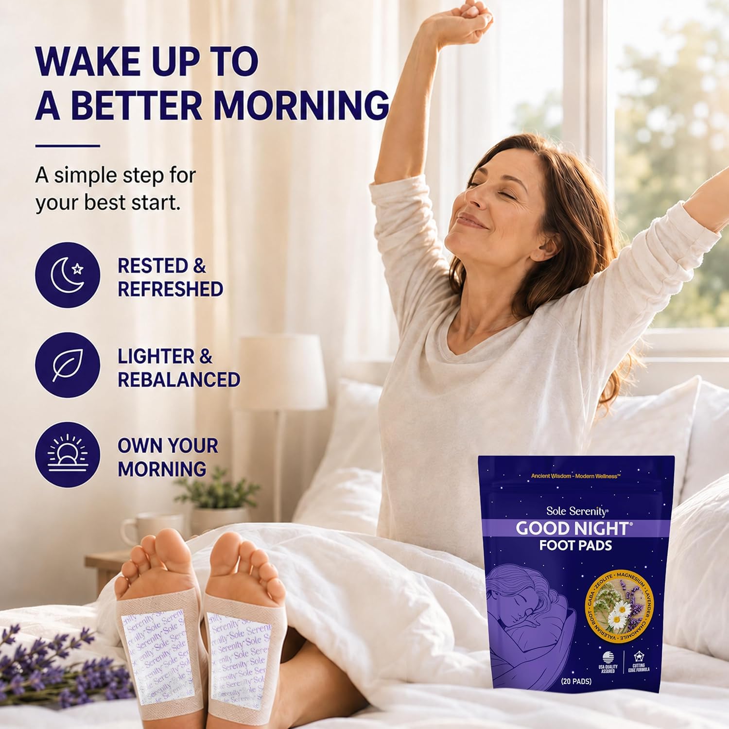 Detalle de Sole Serenity Good Night Foot Pads – Traditional Herbal Blend, No Prep, Overnight Comfort