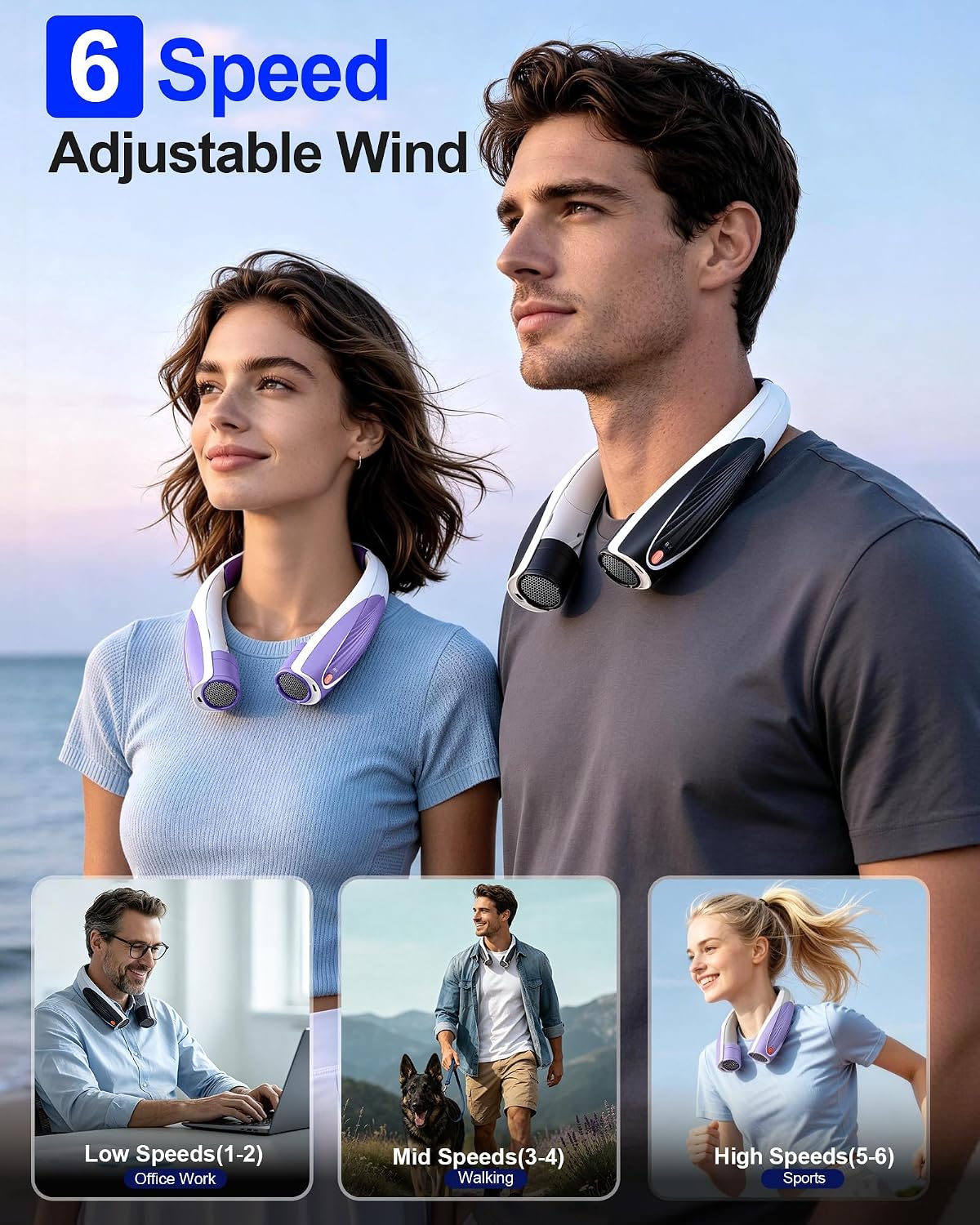 Detalle de GENVU Portable Neck Fan: 6000mAh Battery, 360° Cooling, Up to 20 Hours on 6 Speeds