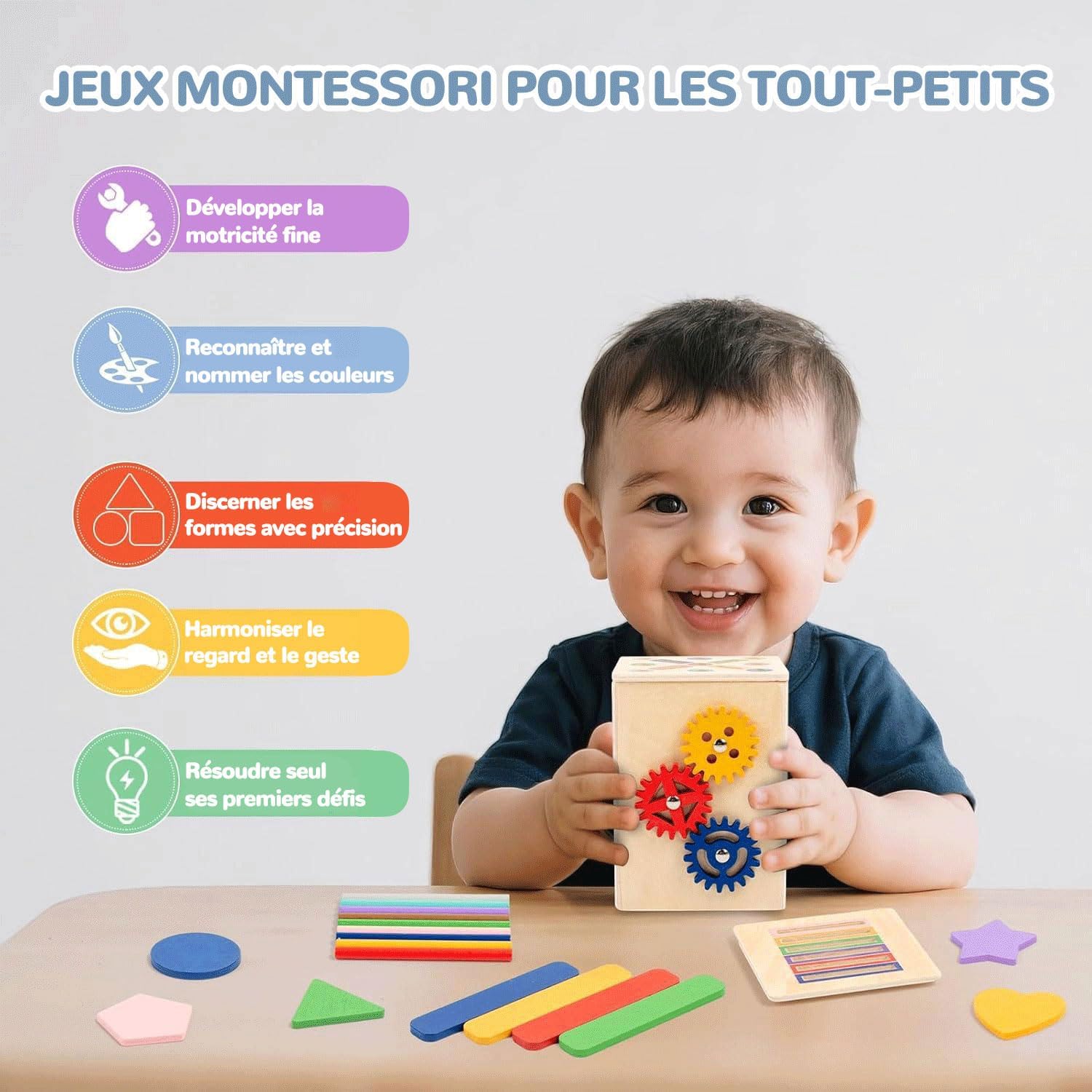 Thumbnail 1 de FMSKS Jeux Montessori — Jouet en bois pour apprendre les couleurs et les formes