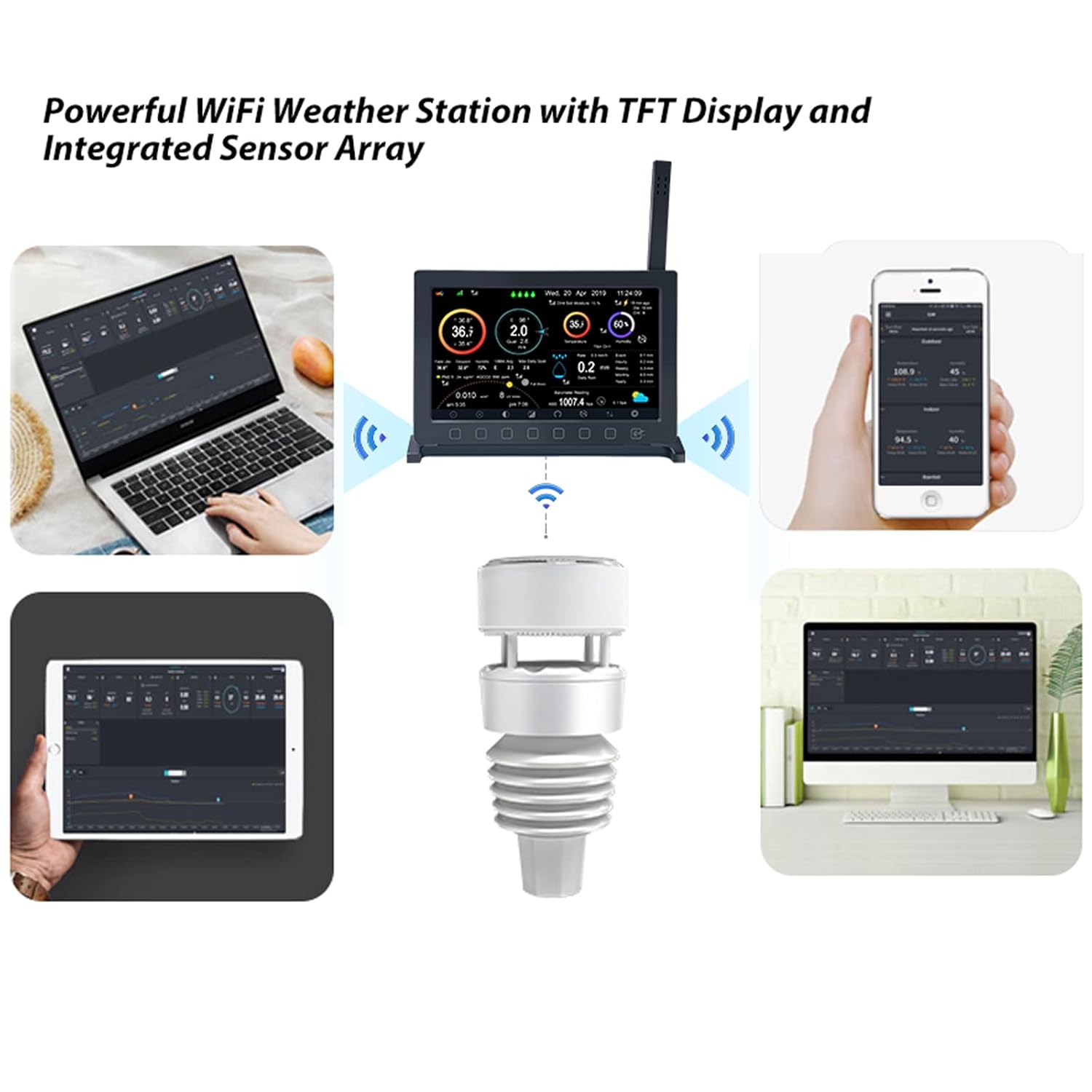 Thumbnail 6 de ECOWITT Wittboy Weather Station HP2564 (7-in-1) with Wireless Outdoor Sensors, 7-inch TFT touch screen, 868 MHz
