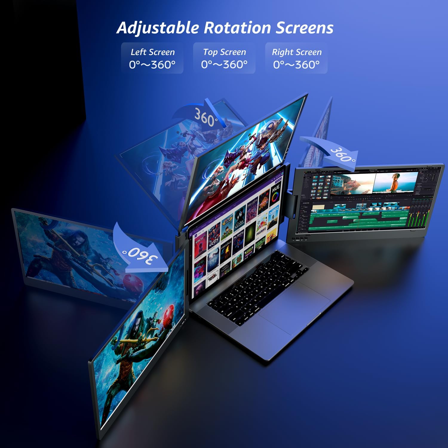Detalle 2 de KPKUE 14" Triple Screen Extender (FHD IPS) for 11.6–15.6" Laptops via USB-C/USB-A