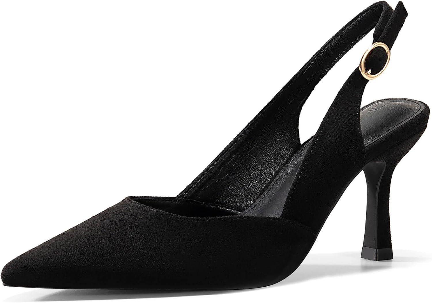 Detalle de Rilista Women's Slingback Kitten Heels: Closed Pointed Toe, 2.75" Mid Heel, Faux Leather Pumps