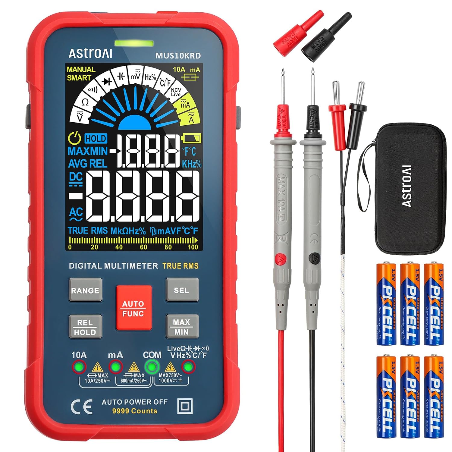 Detalle de AstroAI MUS10KRD Digital Multimeter, 10,000 Counts, True RMS, Colour LCD