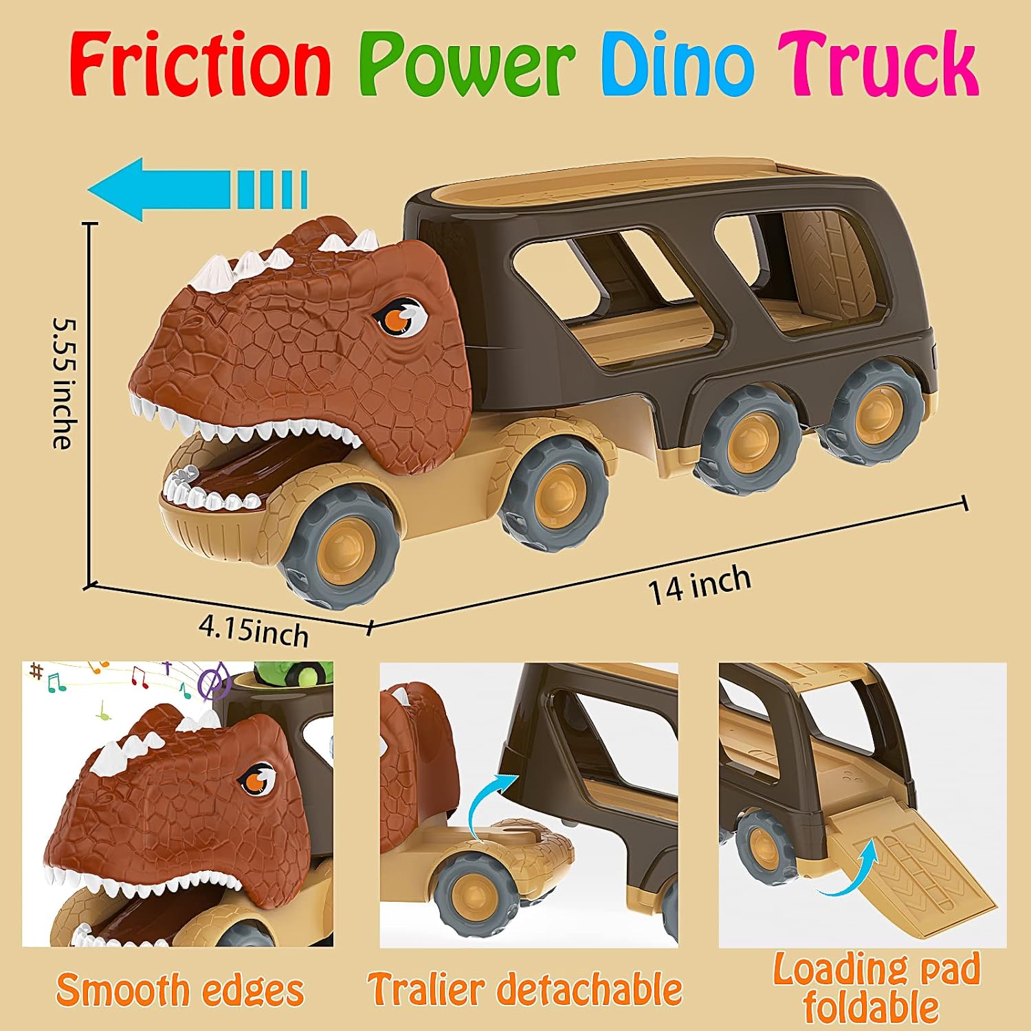Detalle 2 de Veslier Dinosaur Car Toy 4-Pack for Toddlers