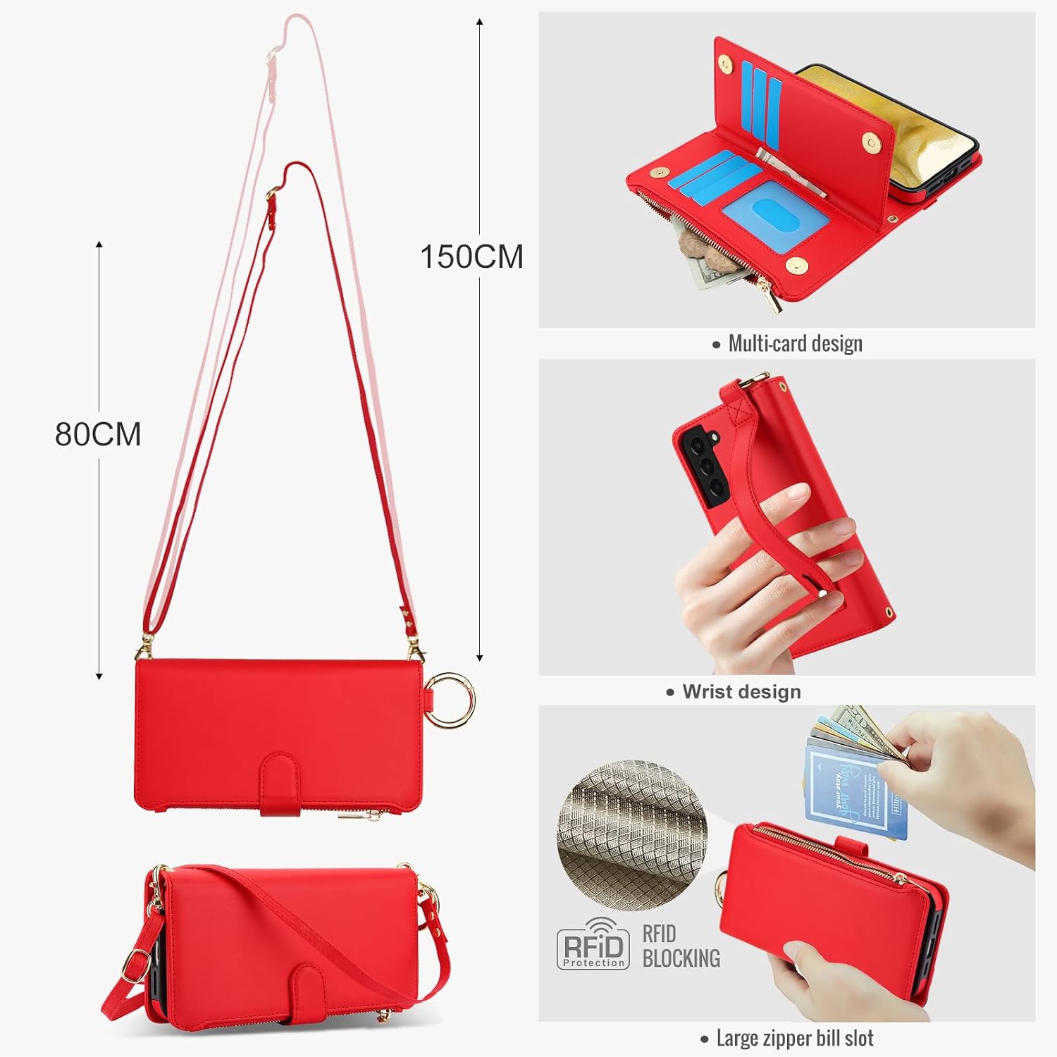 Detalle de Asuwish Zip Wallet Case with Tempered Glass for Samsung Galaxy S22 5G (6.1") / RFID Blocking
