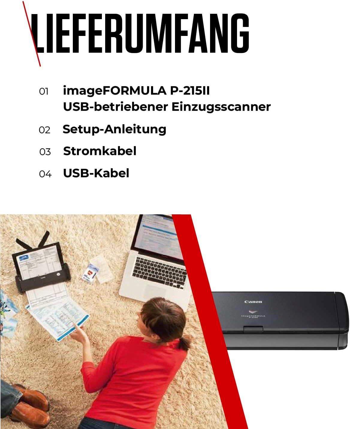 Thumbnail 6 de Canon imageFORMULA P-215II Scanner – Mobiler Duplex-Dokumentenscanner mit 15 Seit/min (DIN A4) und USB-Stromversorgung