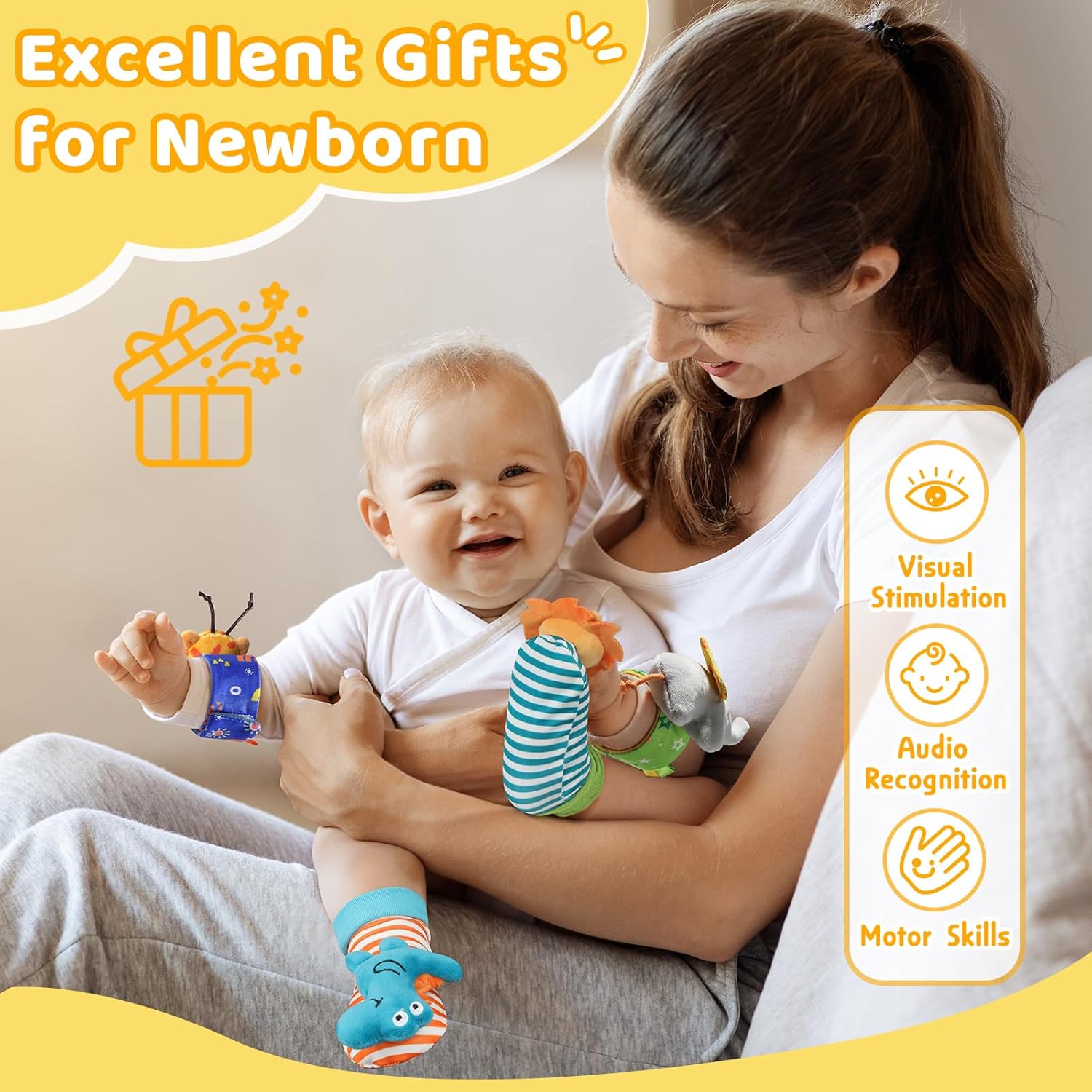 Thumbnail 6 de Foot Finders Wrist Rattles for Infants (sock and wrist rattle set with rainforest animal designs)