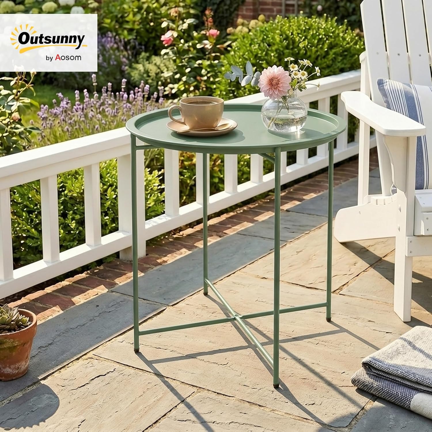 Thumbnail 1 de Outsunny Petite Table Basse Ronde d’extérieur : table d’appoint avec plateau amovible