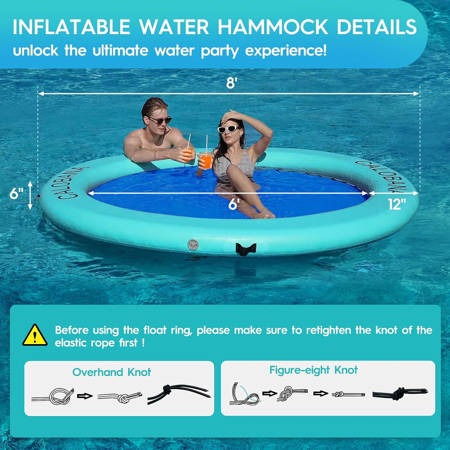 Thumbnail 1 de CALOBANA 8-ft Inflatable Water Hammock, Drop-Stitch PVC Floating Ring