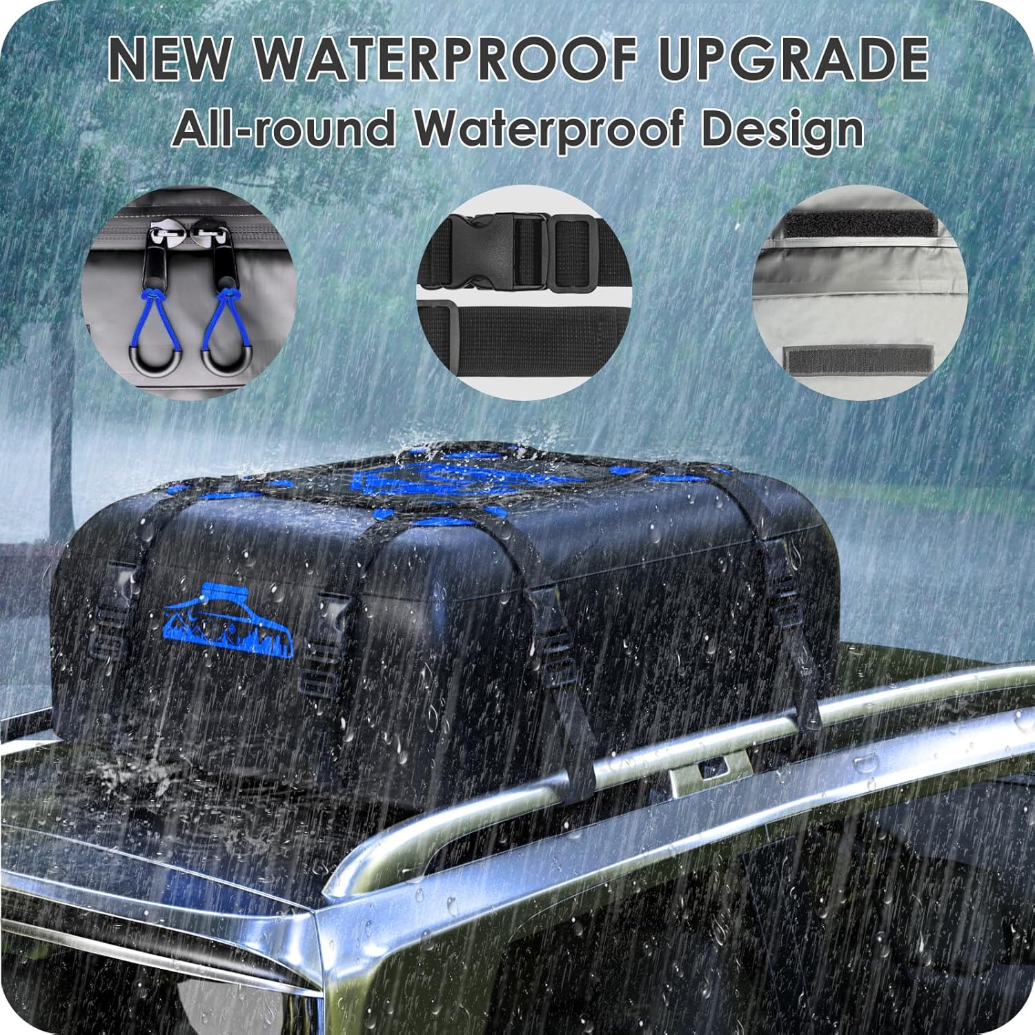 Detalle de Rymopuey Roof Bag: 20 Cubic Feet of Waterproof, No-Rrack Installation Car Roof Storage