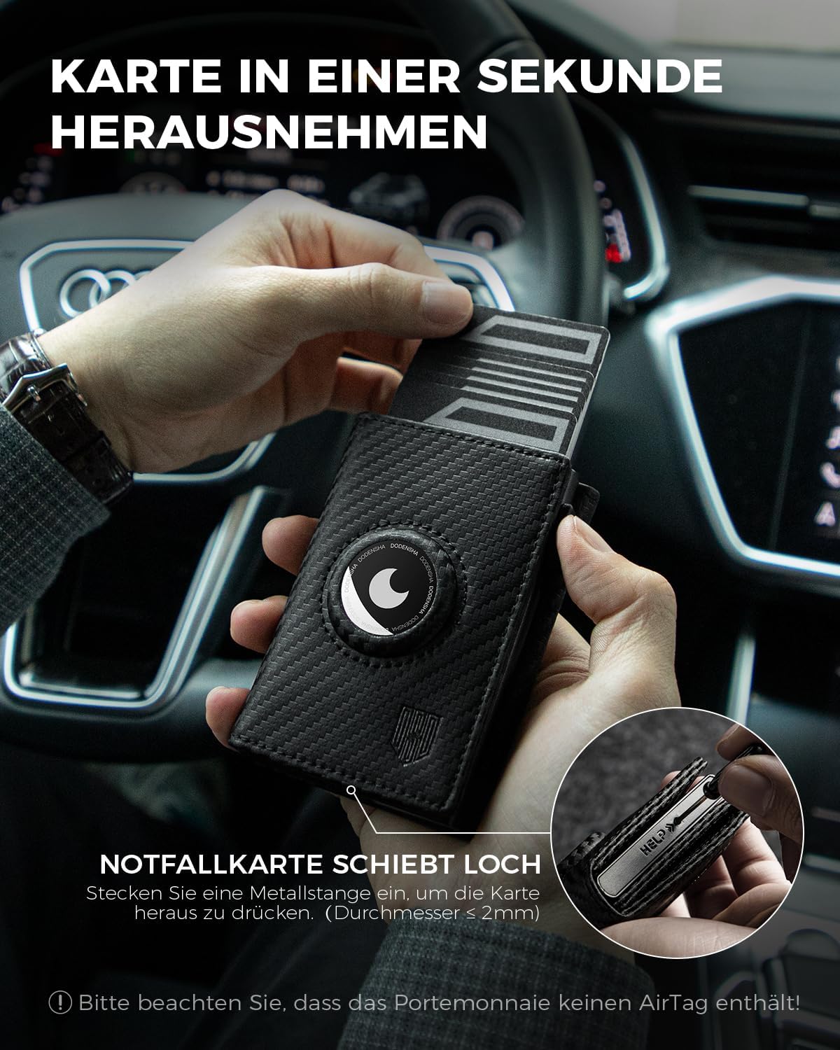 Thumbnail 3 de DODENSHA MagSnap Airtag Wallet Herren mit RFID-Kartenetui aus Leder (Carbon) – Smart Wallet mit AirTag-Fach