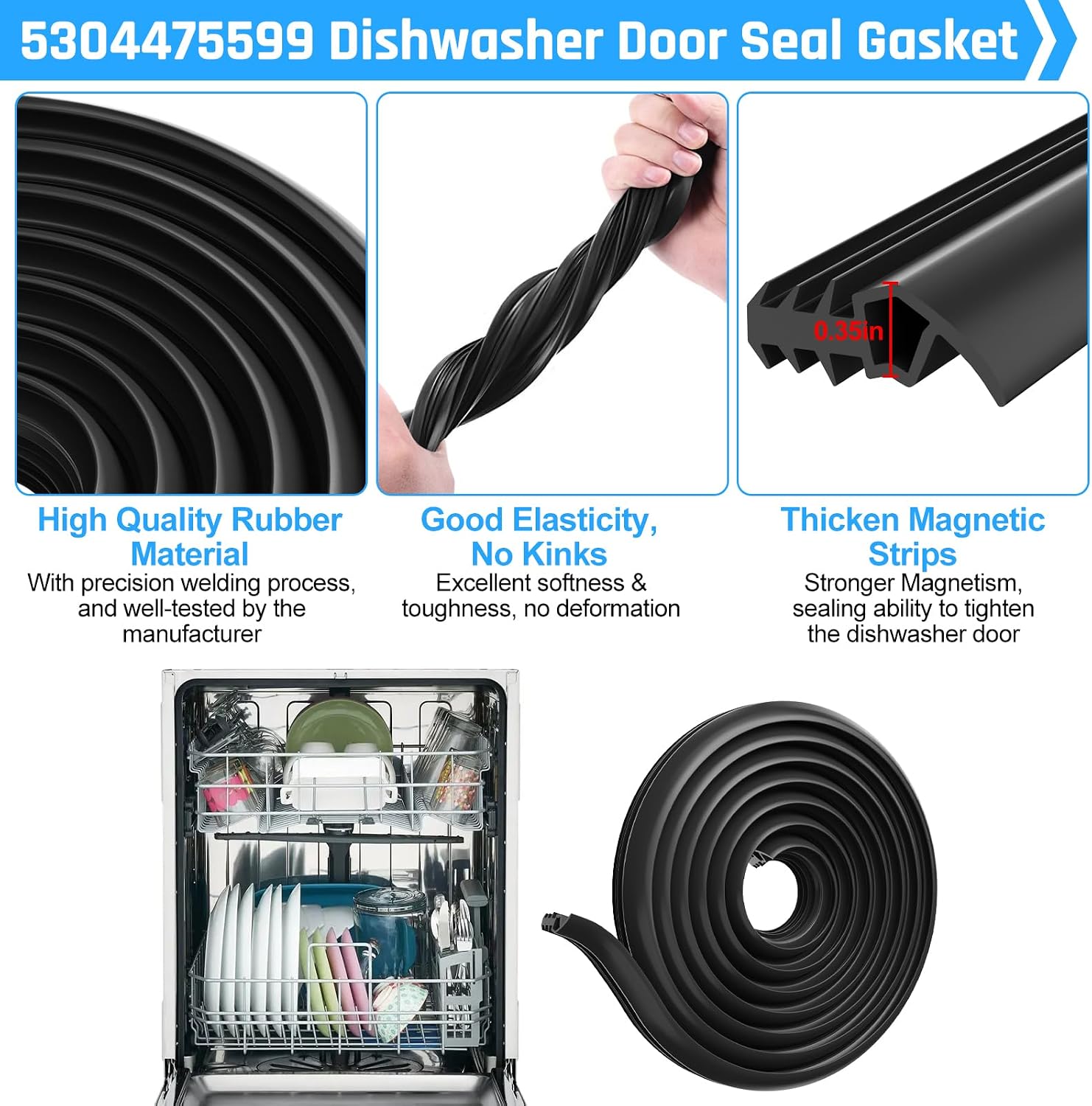 Detalle de YEECHUN 5304475599 Dishwasher Door Gasket Seal, EPDM Rubber, 80.3-Inch