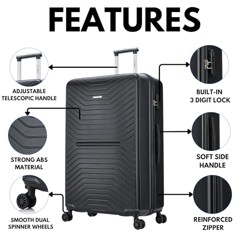 Detalle de FLYMAX 24 Inch Medium Suitcase: 69 Litre ABS 4-Wheel Hard Shell with 3-Digit Lock and Telescopic Handle