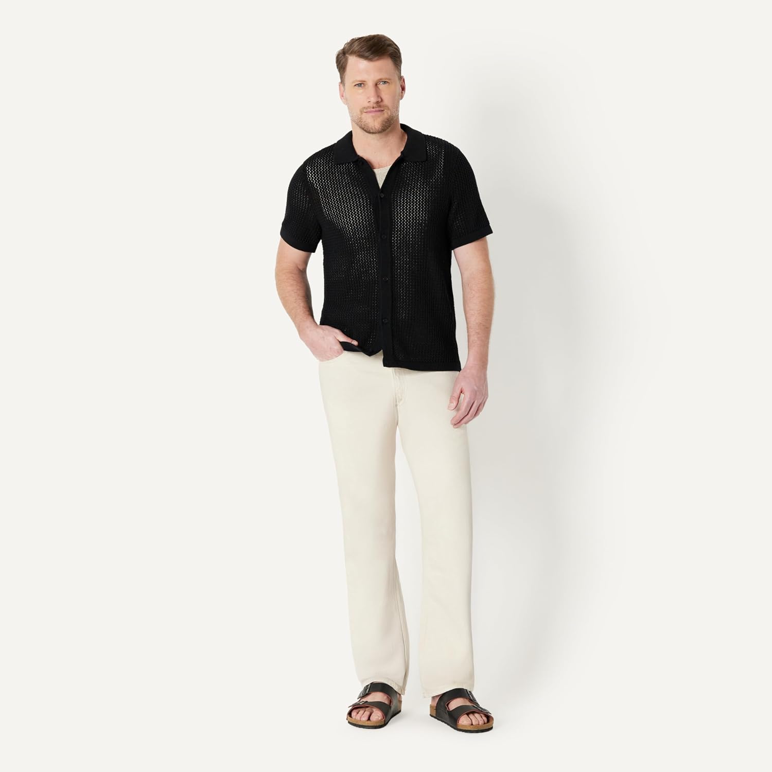 Detalle de Amazon Essentials Men's Short-Sleeve Button-Down Resort Knit Shirt