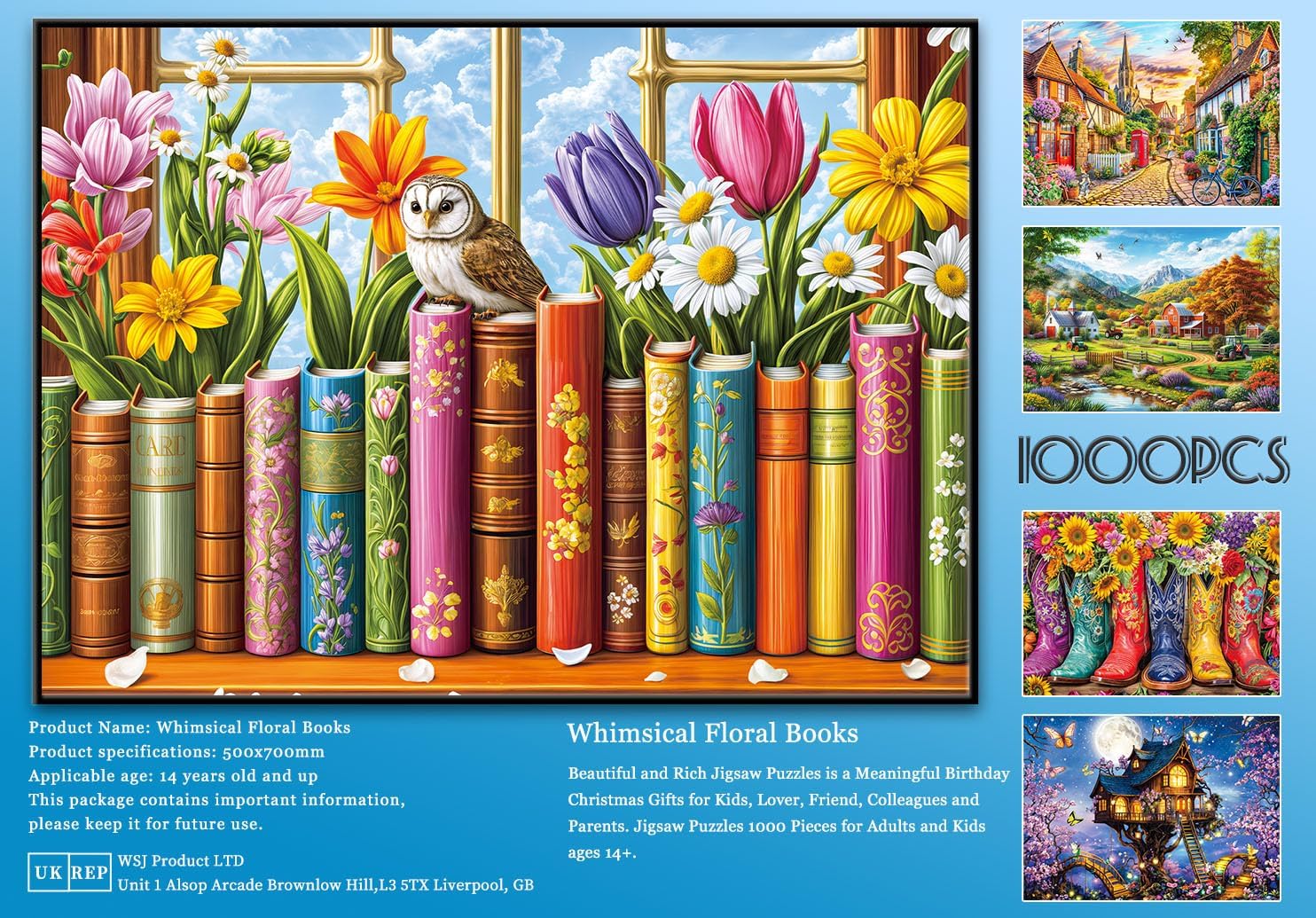 Thumbnail 6 de Puzzles 1000 Pieces for Adults: Whimsical Floral Books 1000 Piece Jigsaw