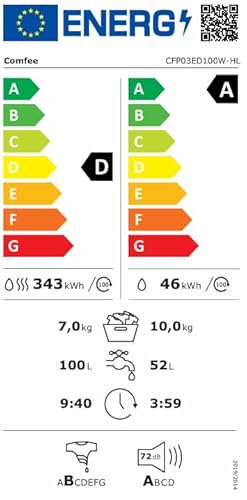 Thumbnail 8 de COMFEE CFP03ED100W-HL: Lavadora y Secadora 2 en 1 de Pie, 10 kg/7 kg, Vapor, BLDC y Woolmark