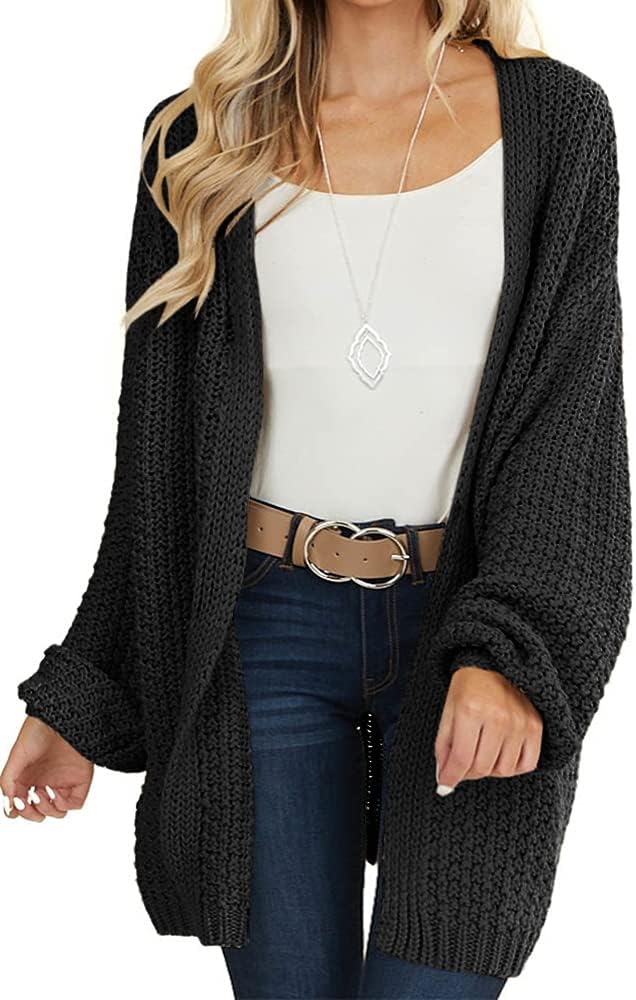Detalle de Maroway Women's Oversized Long Cardigan, Open-Front Chunky Knit
