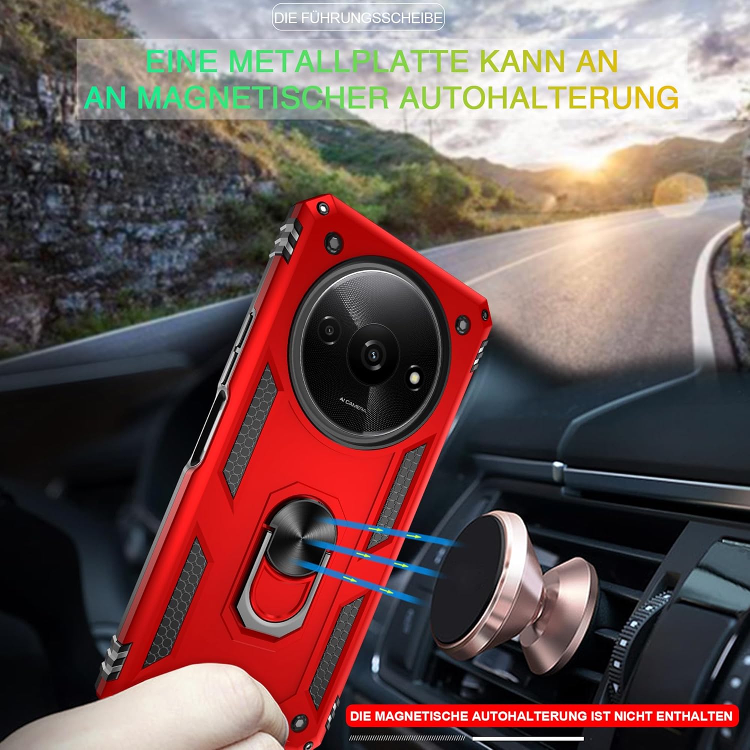 Detalle de Pilaru Handyhülle für Xiaomi Redmi A3 4G – 360° Metallring Ständer, Fallschutz nach Militärstandard