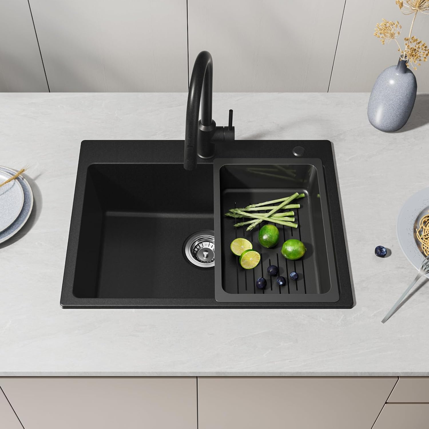 Thumbnail 6 de CECI PA Spülbecken Schwarz Granit 60 x 45 cm mit Siebkorb – Küchenspüle für 60-cm-Unterschränke