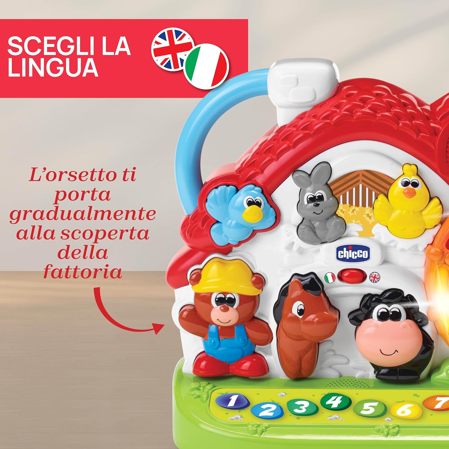 Detalle 2 de Chicco Fattoria Parlante Bilingue: Fattoria Educativa Interattiva per Neonati e Bambini 1–4 Anni