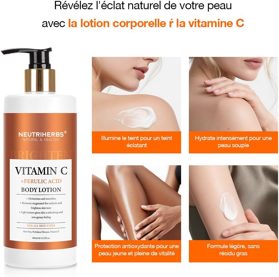 Detalle 2 de Neutriherbs Lotion corporelle pour femme – Hydrate et nourrit la peau sèche avec vitamine C (13,52 Fl Oz)