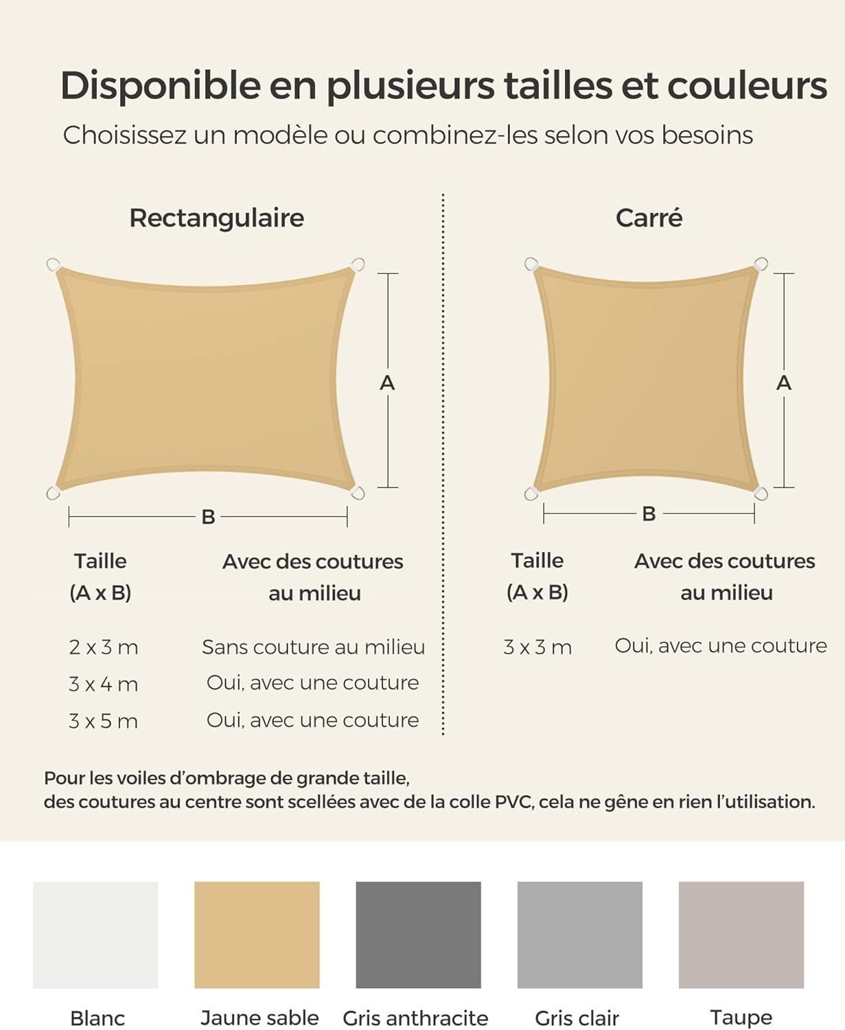 Detalle de Voile d’ombrage 3 x 3 m SONGMICS