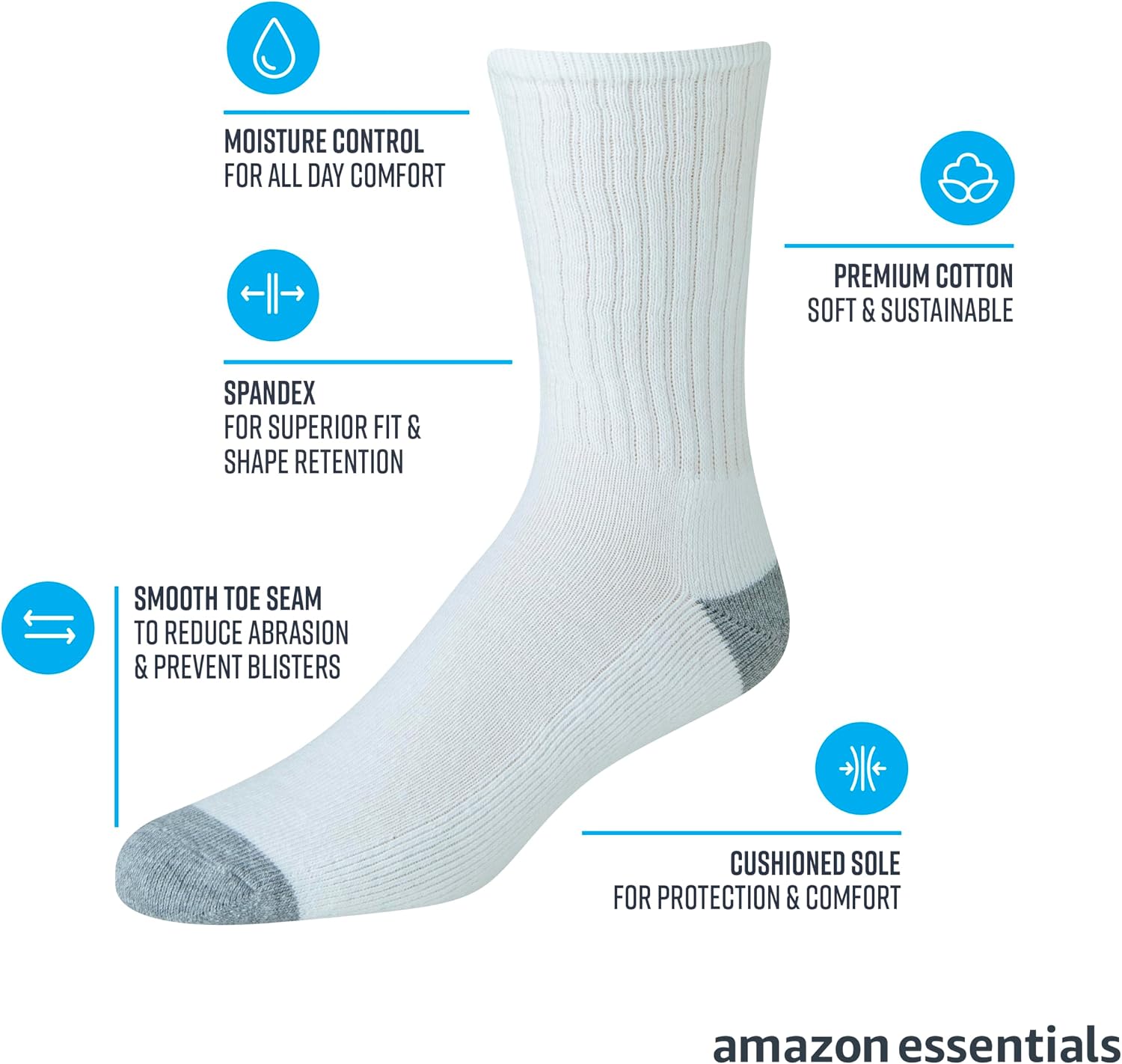 Detalle 2 de Amazon Essentials Men's Comfortable Durable Half-Cushioned Cotton Crew Sports Socks