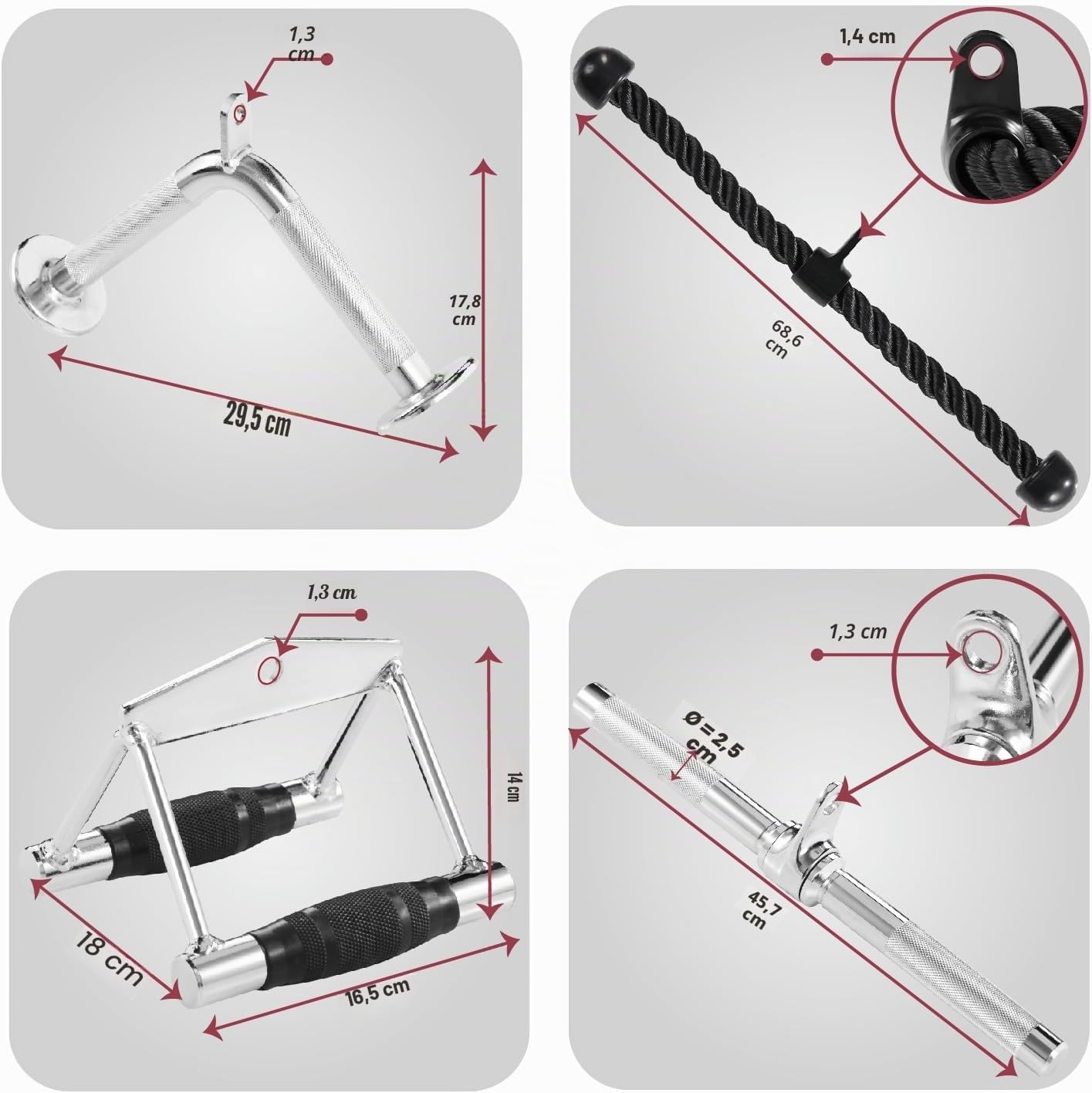 Detalle de Yes4All cavo per tricipiti 68,6 & 91,4 cm con corde e barre (4 colori), sistema di pulegge e moschettone