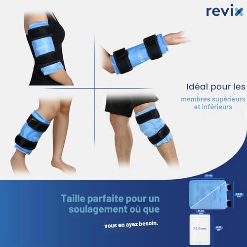 Detalle de REVIX Poche de glace pour genou – Compresse gel flexible réutilisable (Bleu)