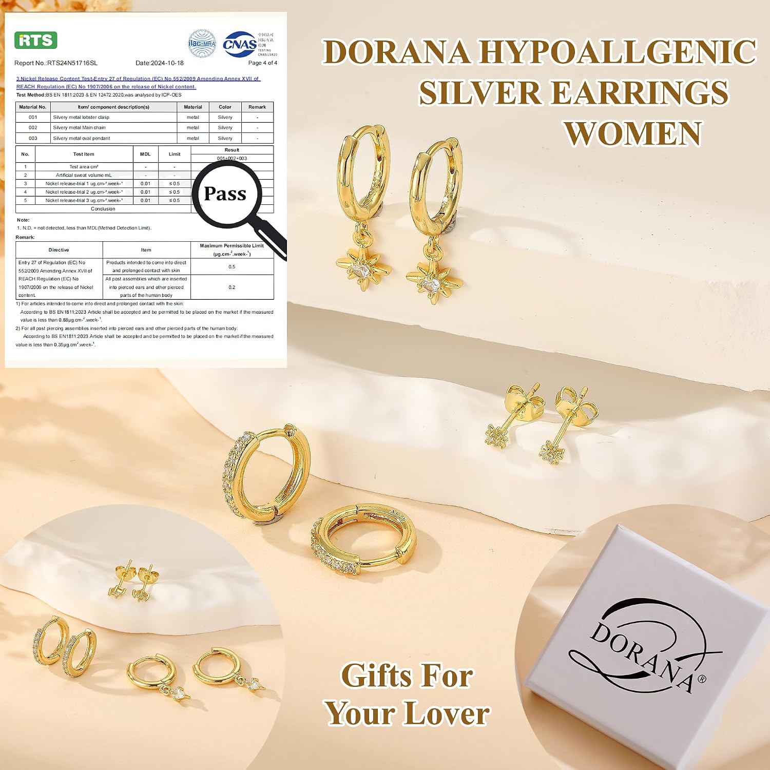 Detalle 2 de DORANA 3-Pair Sterling Silver Huggie Hoop Earrings with Cubic Zirconia