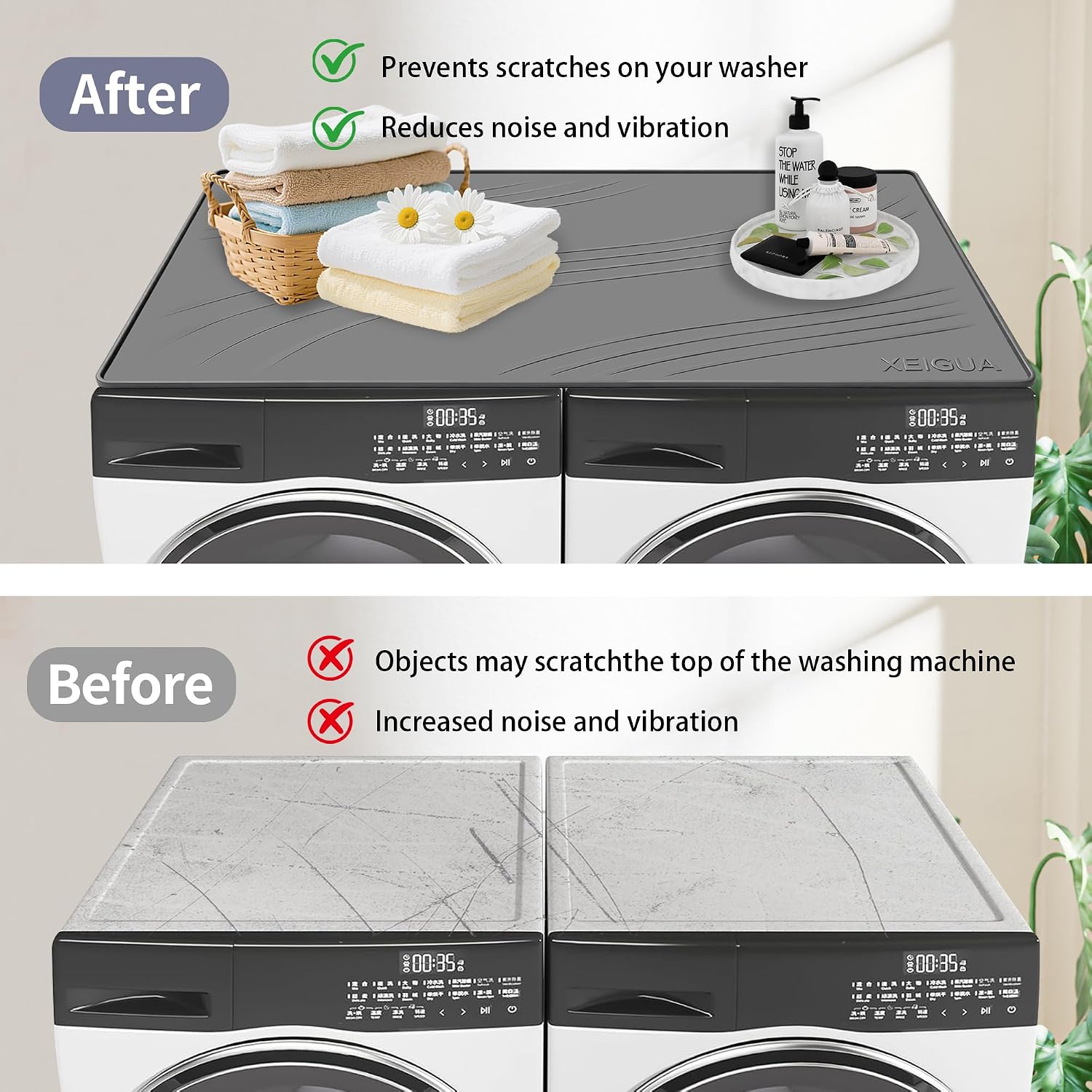Detalle de Xeigua 001 Silicone Washer Mat, 54×27 Inch, Non-Slip with Raised Edge
