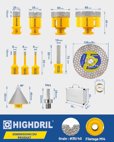 Thumbnail 1 de HIGHDRIL Scie Cloche Diamant 11 Pièces – Ensemble diamant pour carrelage, granit et marbre