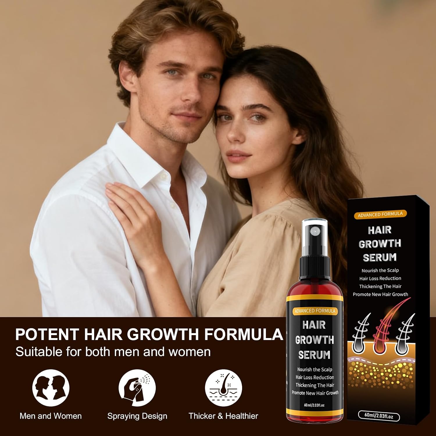 Detalle de Spray Siero Crescita Capelli 3×60 ml: olio di rosmarino, ricino e biotina per uomo e donna