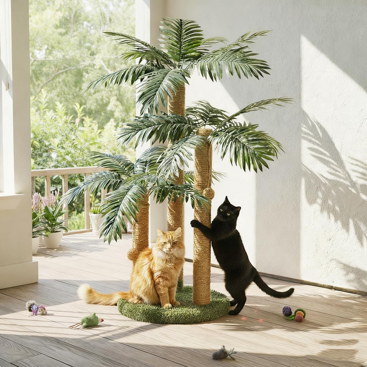 Thumbnail 5 de LEMONDA 31.5Inch Cat Scratching Post Tree (Palm Tree) with 3 Scratching Poles & 2 Interactive Dangling Balls