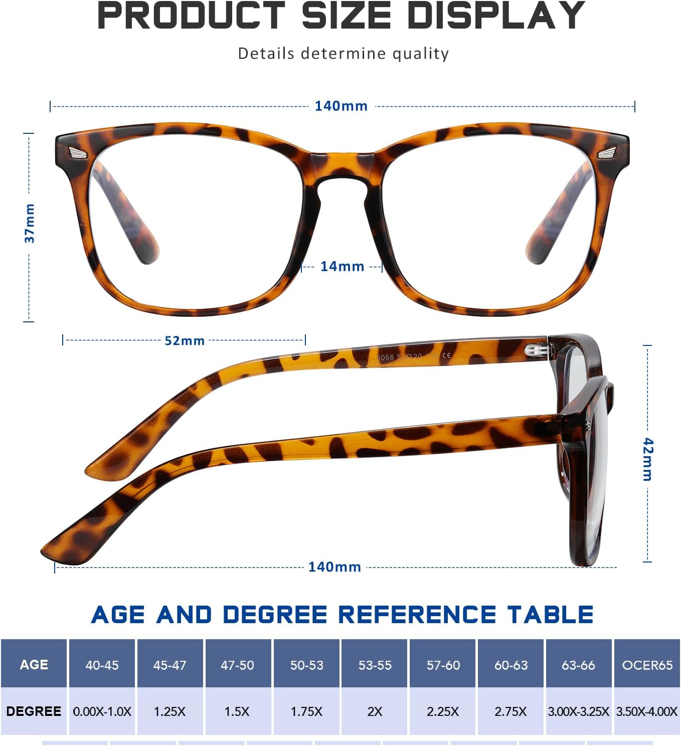 Detalle de Jectieey Reading Glasses with Polycarbonate Lenses