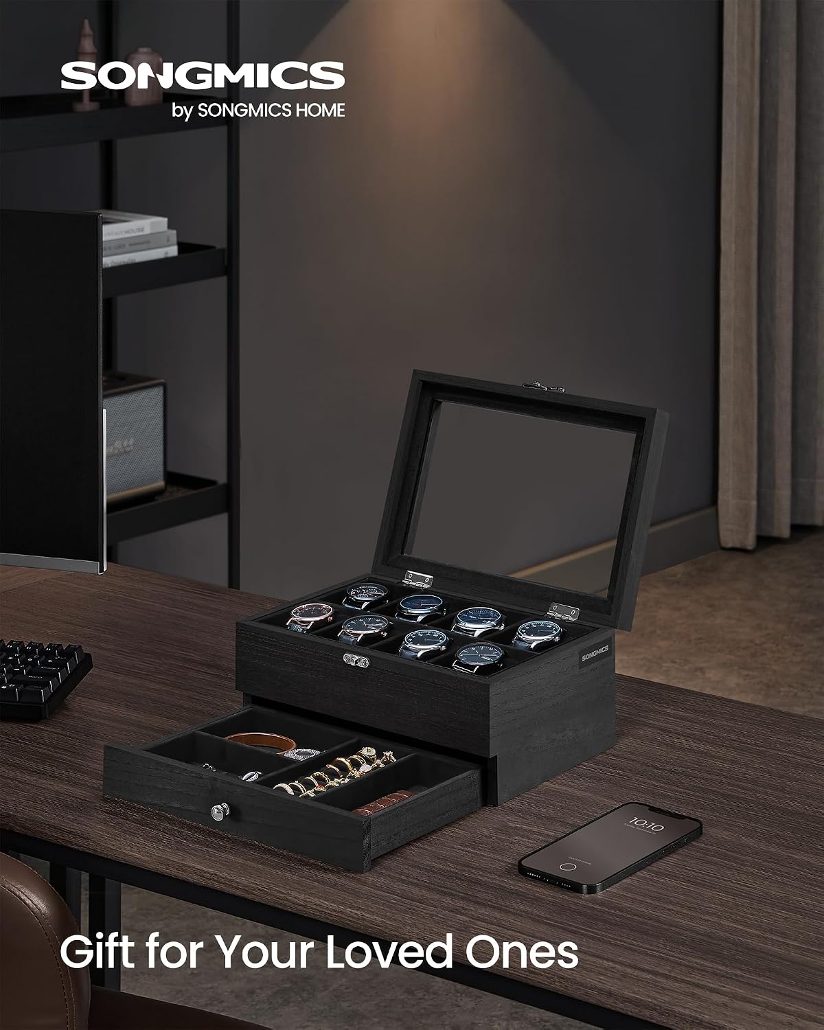 Detalle de SONGMICS Anicia JOW008B02 2-Tier Watch Box, 8 Slots and Glass Lid