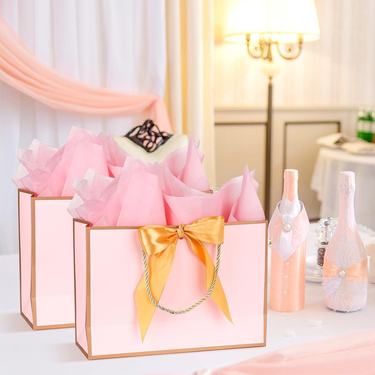 Detalle de Gift Bags 8Pcs Paper Gift Bags with 8 Tissue Paper and 8 Greeting Cards in Pink