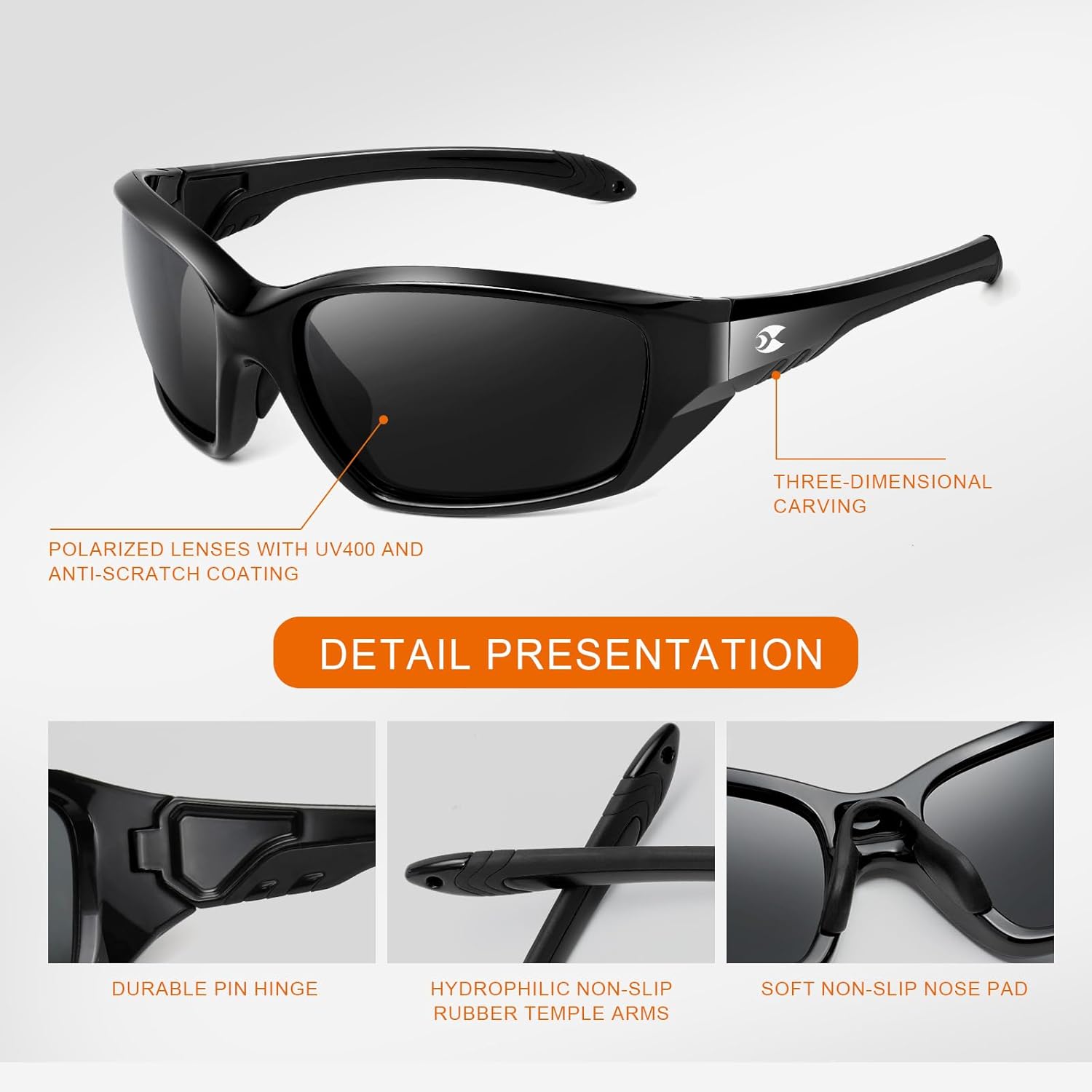 Detalle de SUOSO Sports Polarized Sunglasses for Men & Women with UV400 Protection, TR90 Frame