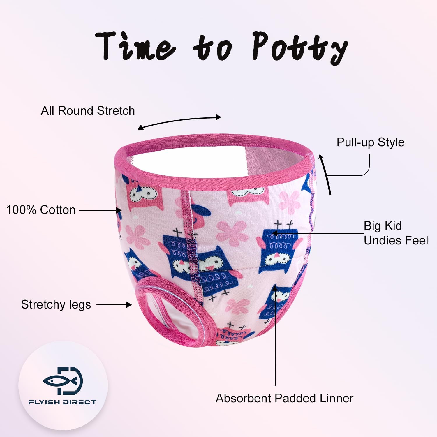 Thumbnail 2 de FLYISH DIRECT Potty Training Pants, 100% Cotton, Pink Animals (6 Pack)