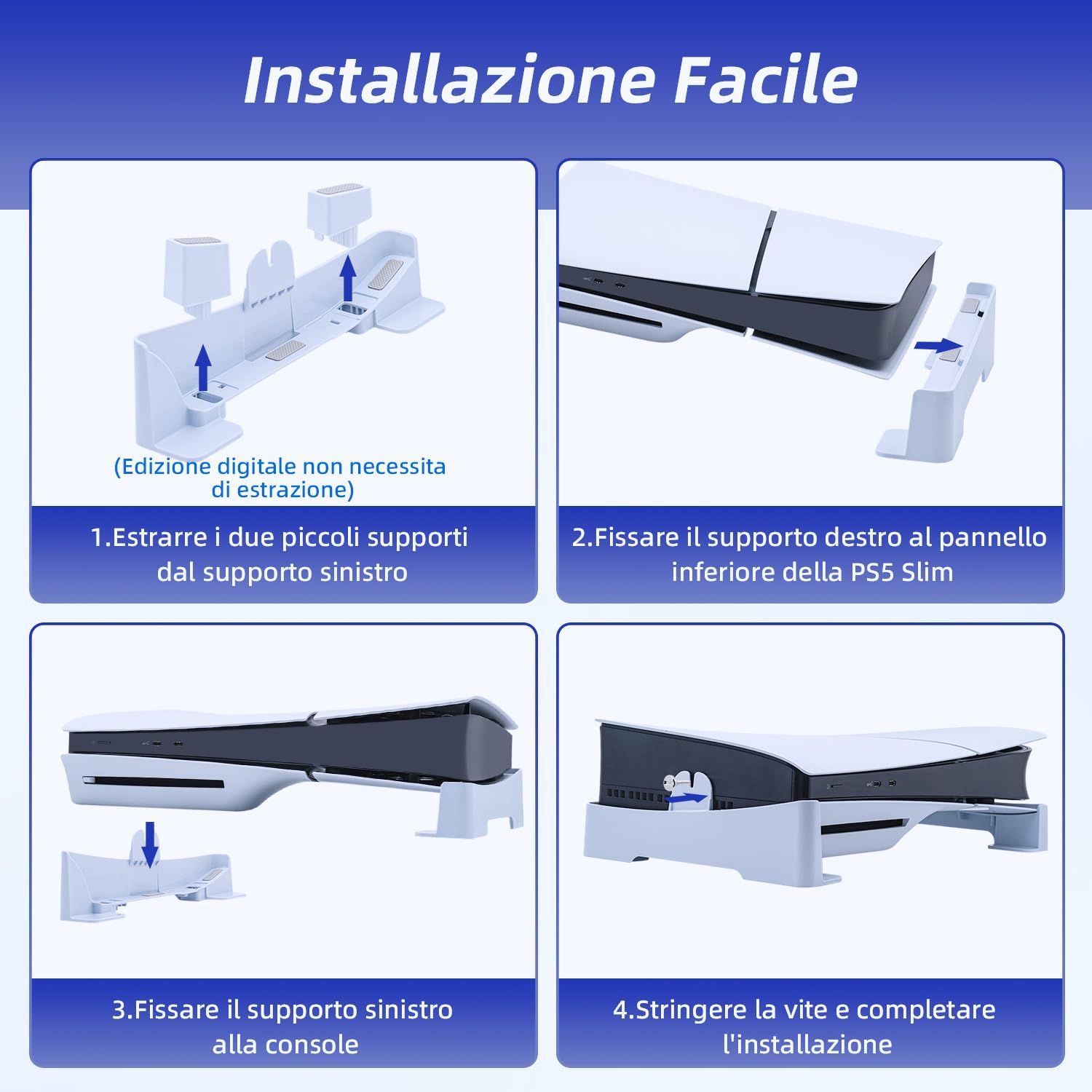 Thumbnail 4 de Tolesum Supporto Orizzontale per PS5 Slim / PS5 Pro (Bianco) con base antiscivolo
