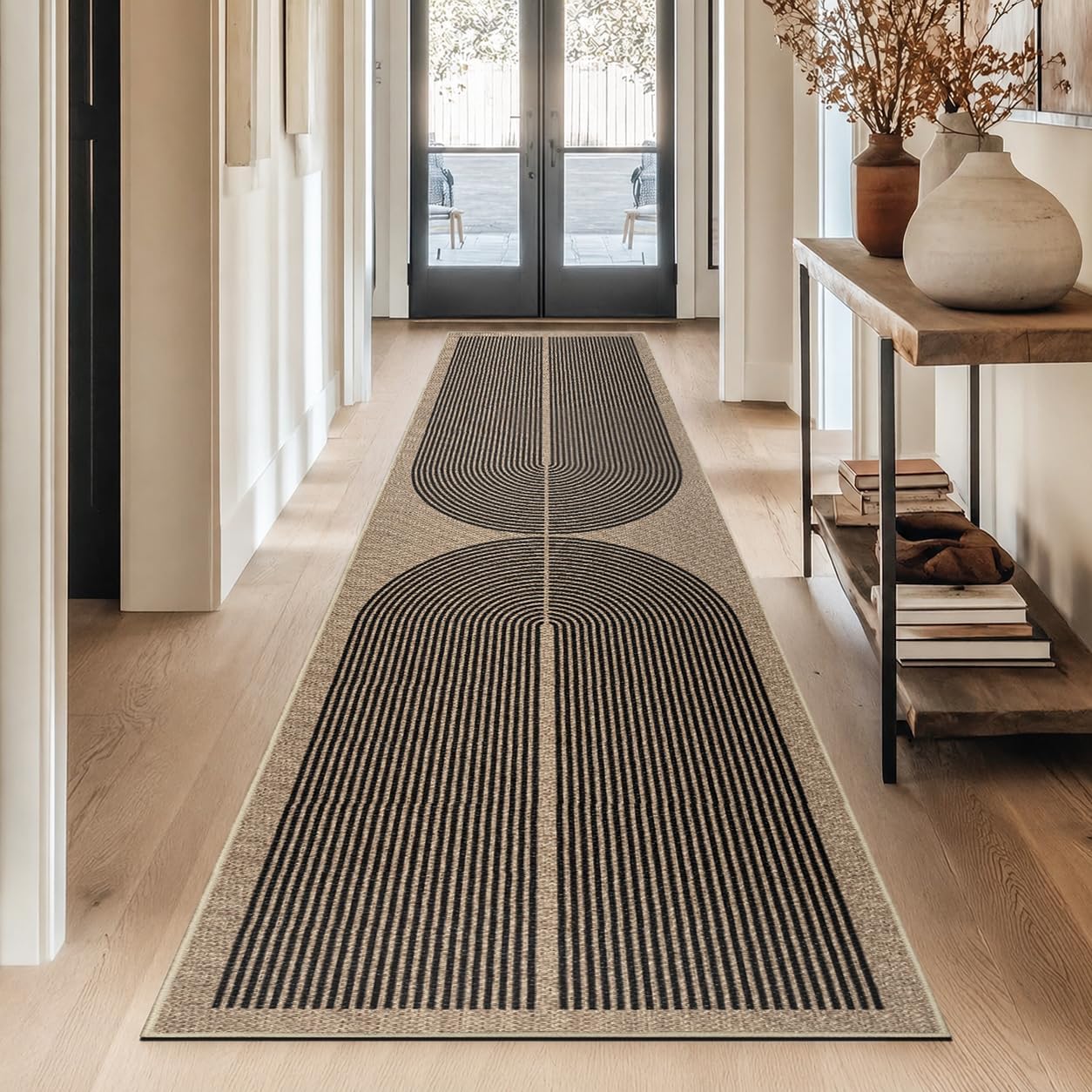 Detalle de Capslpad Jute-Look Runner Rug, 80 x 300 cm, Black Double-Arch Design