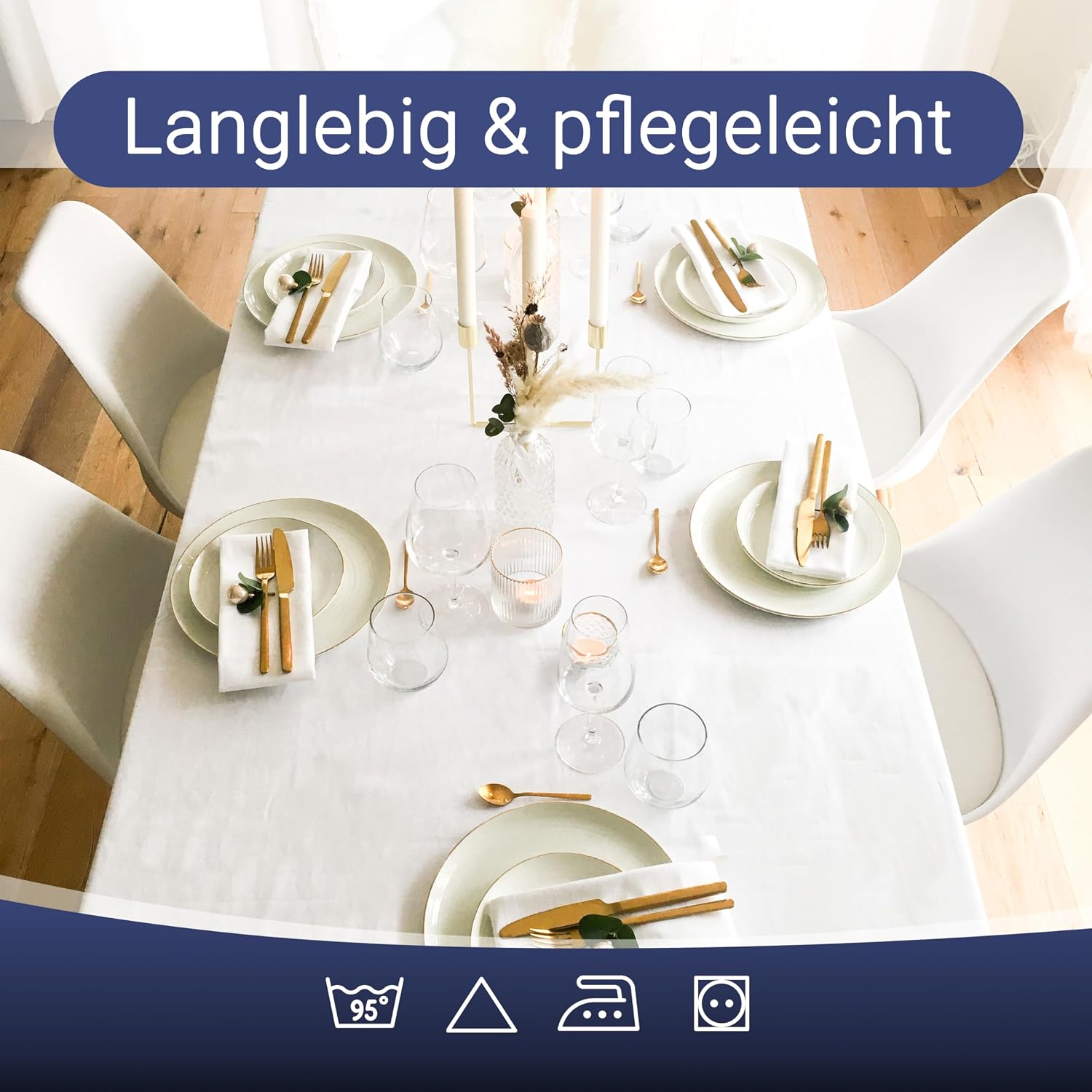 Thumbnail 4 de ZOLLNER Tischdecke 140x240 cm – mercerisierte Atlaskante, waschbar bis 95°C, OEKO-TEX zertifiziert